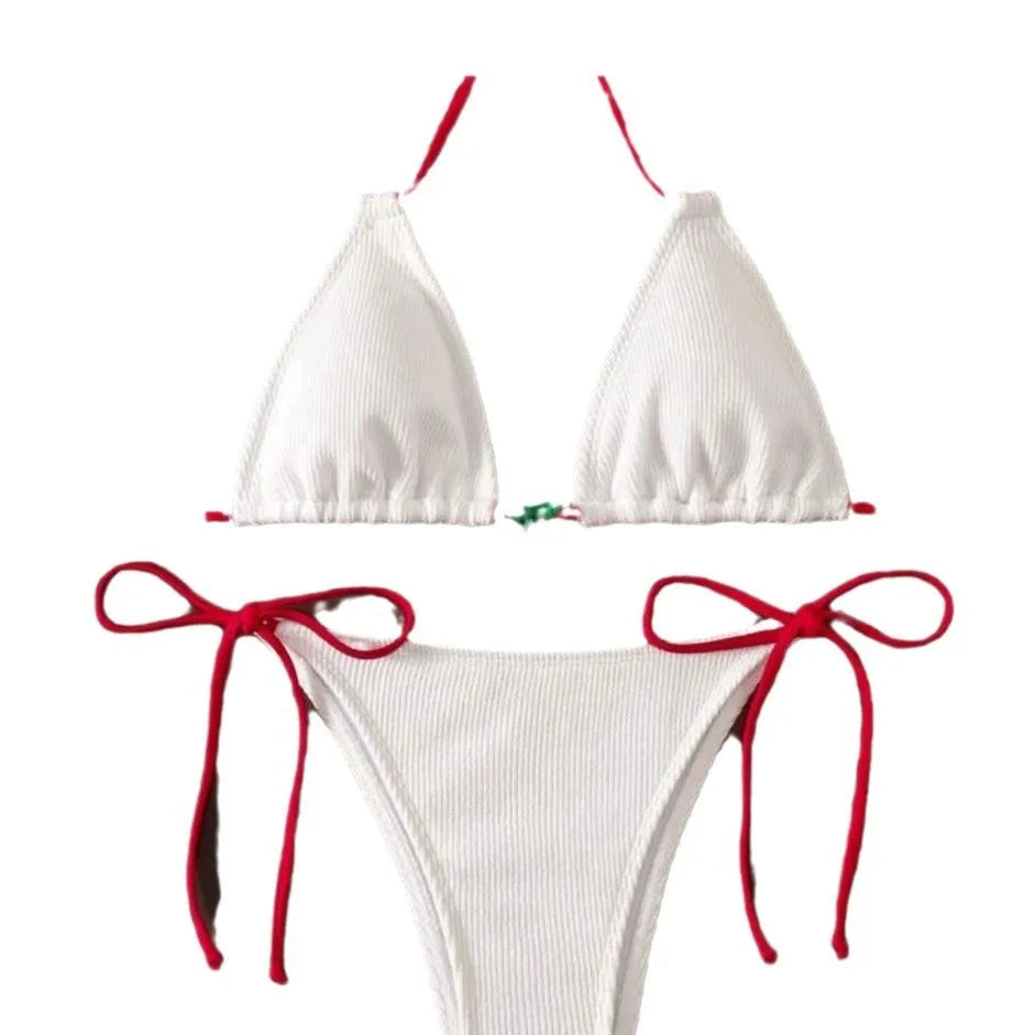Sexy backless bikini swimsuit in solid colours with quick-drying fabric for beach holidays