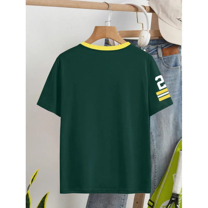 Red cotton t-shirt with digital printing letter design, loose casual style