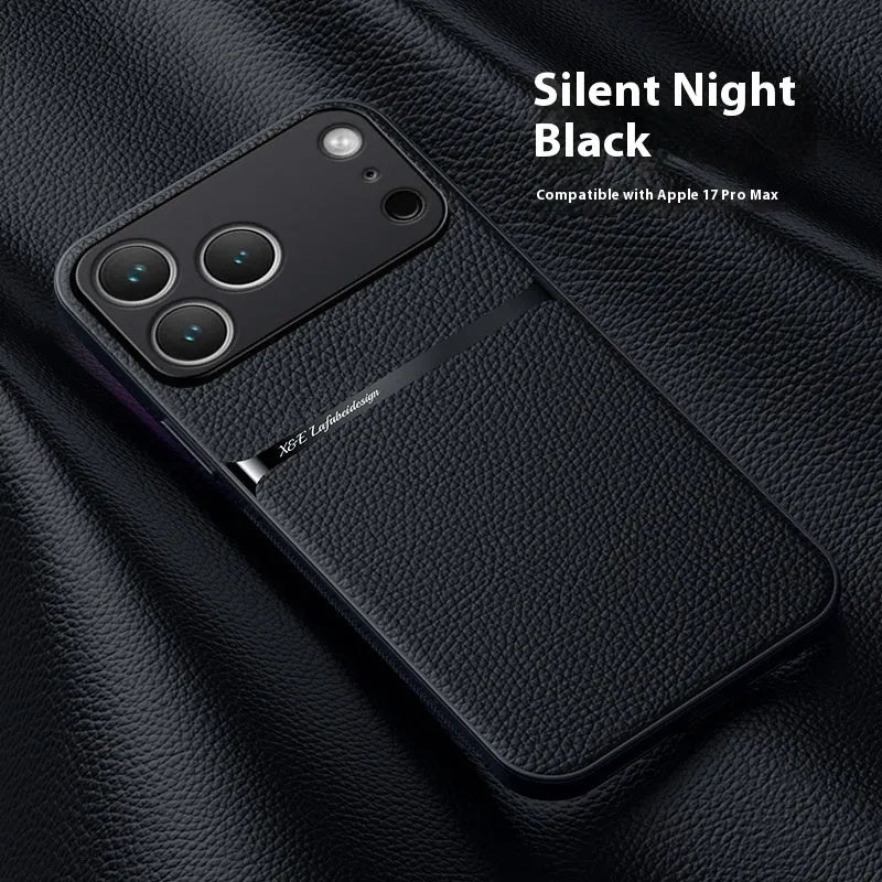 Creative magnetic litchi leather pattern phone case for Apple iPhone in Still Night Black