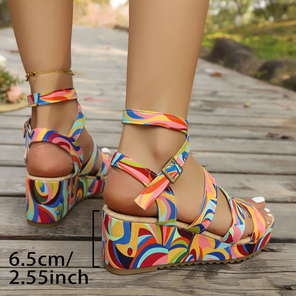 Women's buckle wedge sandals in European fashion style with fish mouth toe design