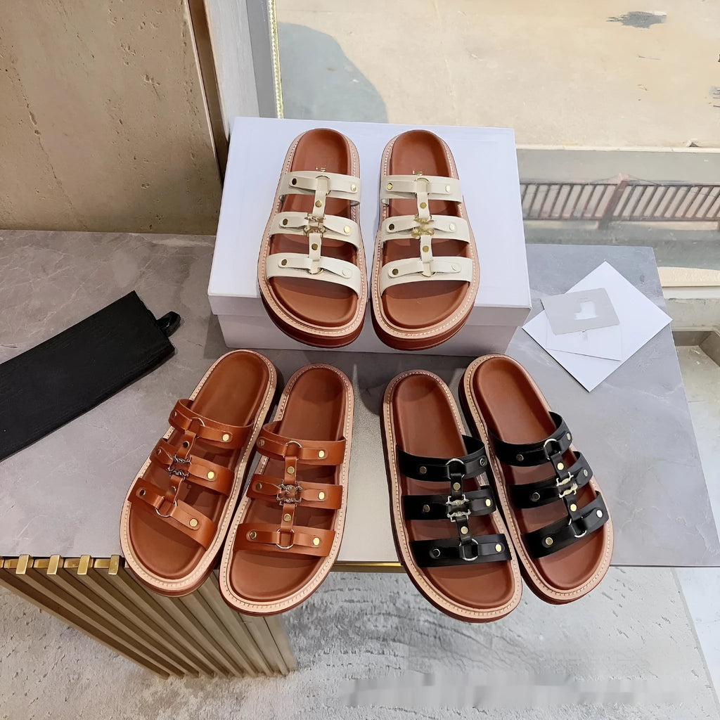 Women's white Roman-style sandal slippers made from glossy patent leather