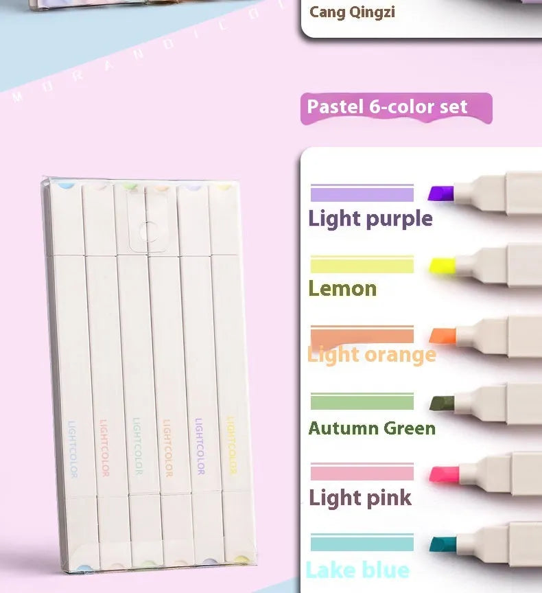 A set of double-ended fluorescent marker pens showing two coloured tips, arranged in a pack.