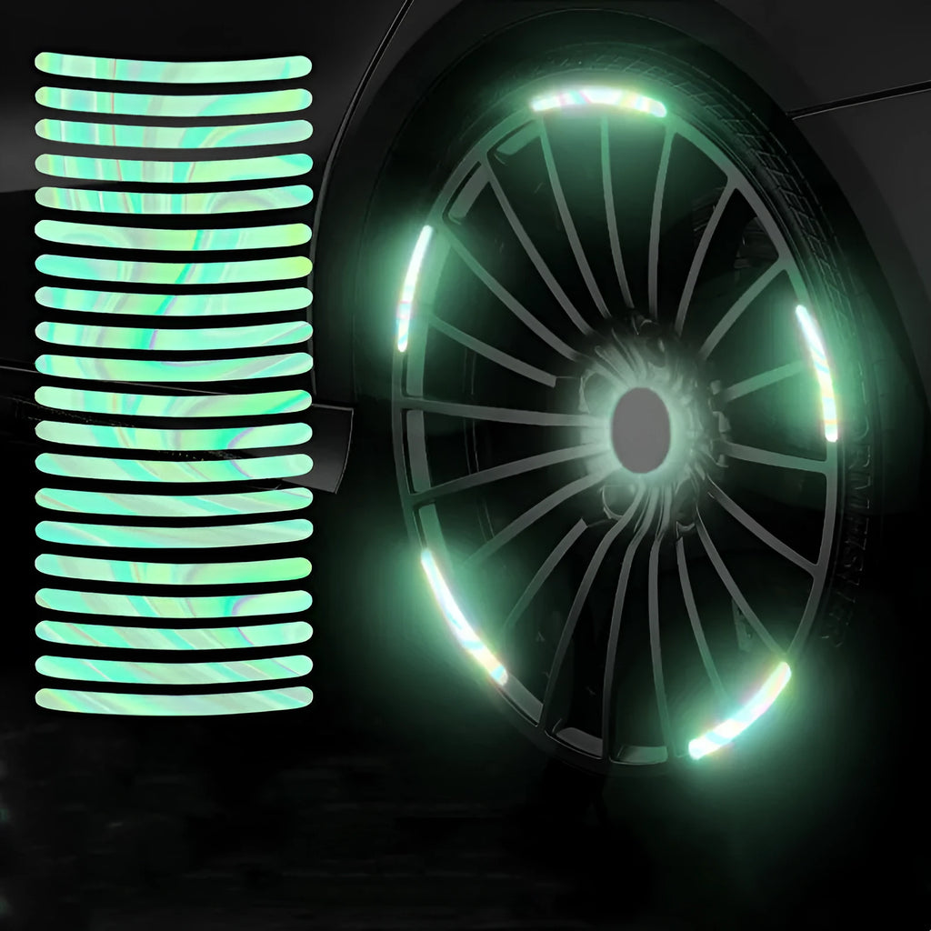 20 reflective wheel stickers, 90mm x 7mm, seven-colour laser finish for car and motorcycle rims