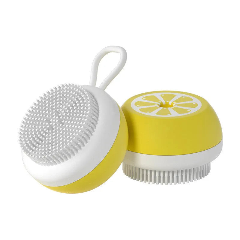 Yellow silicone pet bath brush with massage head and comb for dog and cat washing grooming