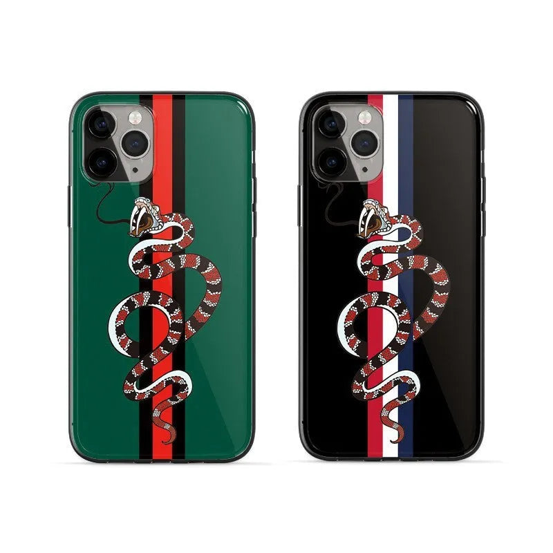 Black frosted soft silicone iPhone case with a cartoon snake UV painting design on the back.