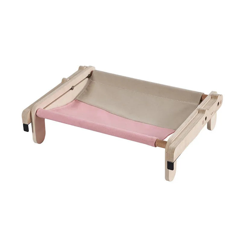 Solid wood cat bed with removable cushion in grey pink colour option