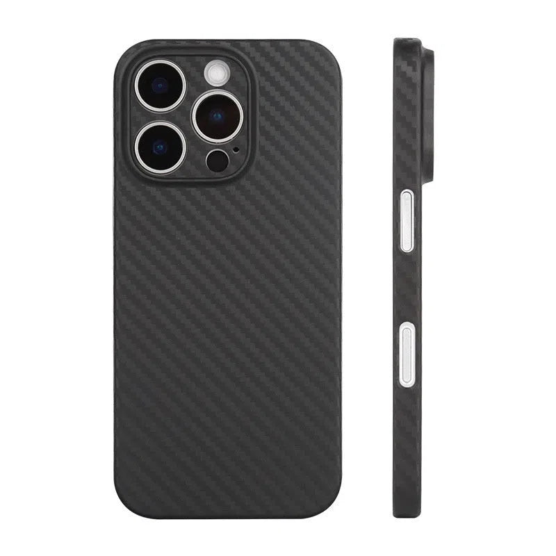 Kevlar carbon fibre texture PP phone case for iPhone, Pure Black colour, minimalist back cover design