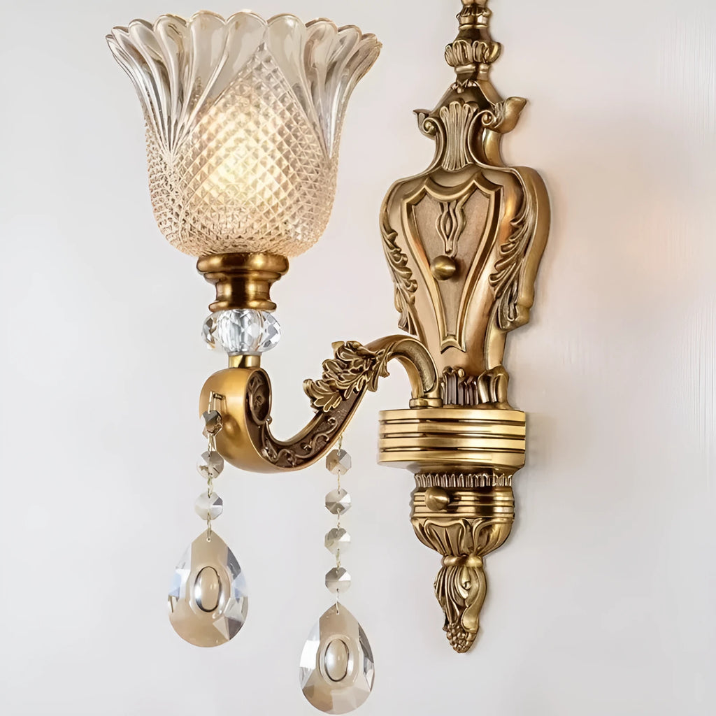 Retro crystal glass wall lamp in European style for living room or bedroom