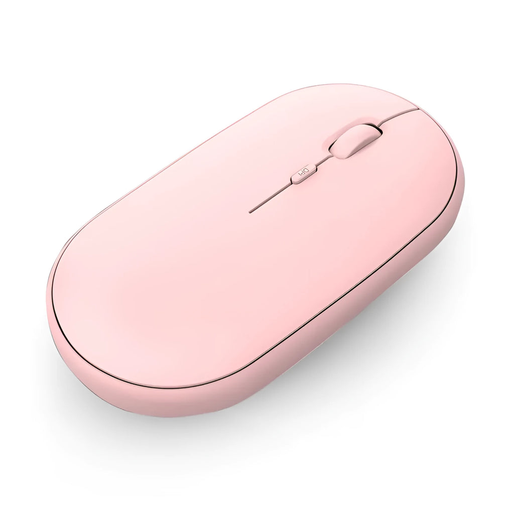 Rechargeable dual-mode wireless mouse in white with 2.4GHz and Bluetooth 5.0, 500mAh battery, compact 105x60x20mm size