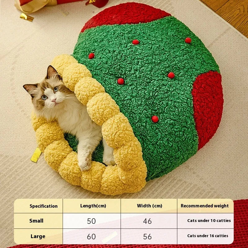 Christmas stocking cat nest in lamb wool and Oxford cloth, semi-closed deep sleep cat bed, small and medium sizes