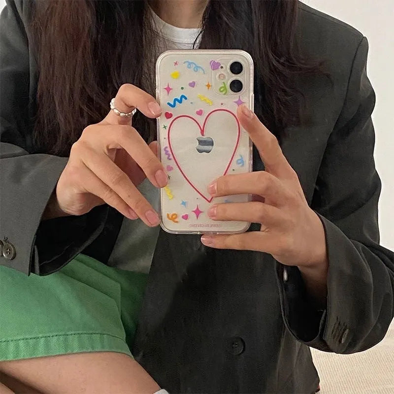 Transparent Love picture TPU phone case for iPhone, all-inclusive with anti-wear and anti-fall functions