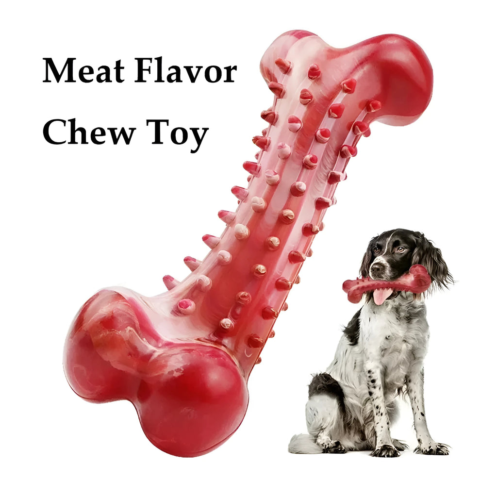 Red natural rubber chew toy for aggressive chewing dogs on wooden floor