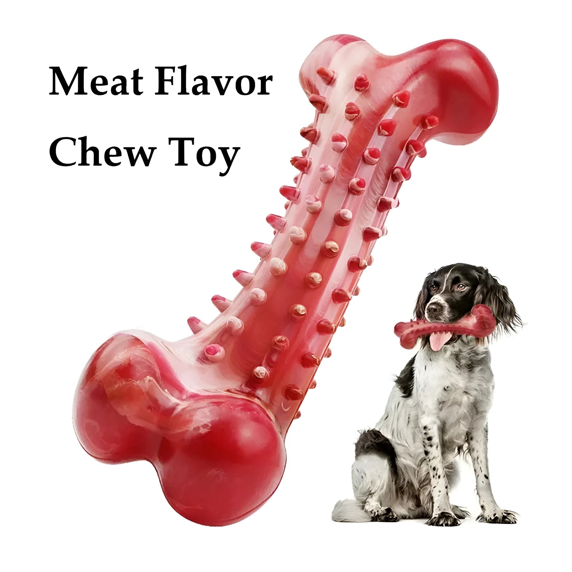 Red natural rubber chew toy for aggressive chewing dogs on wooden floor