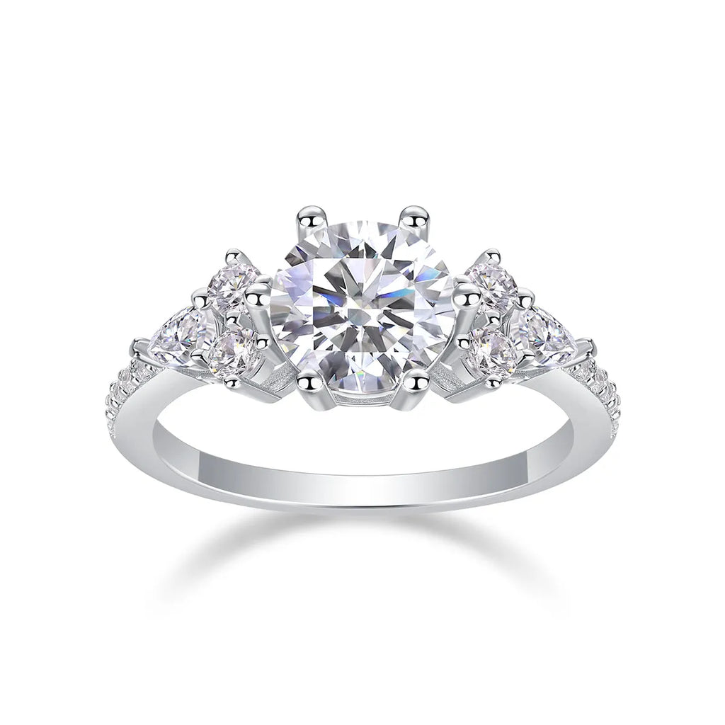 2-carat moissanite wedding ring set S925 silver platinum-plated band on white background with gift box and GRA certificate