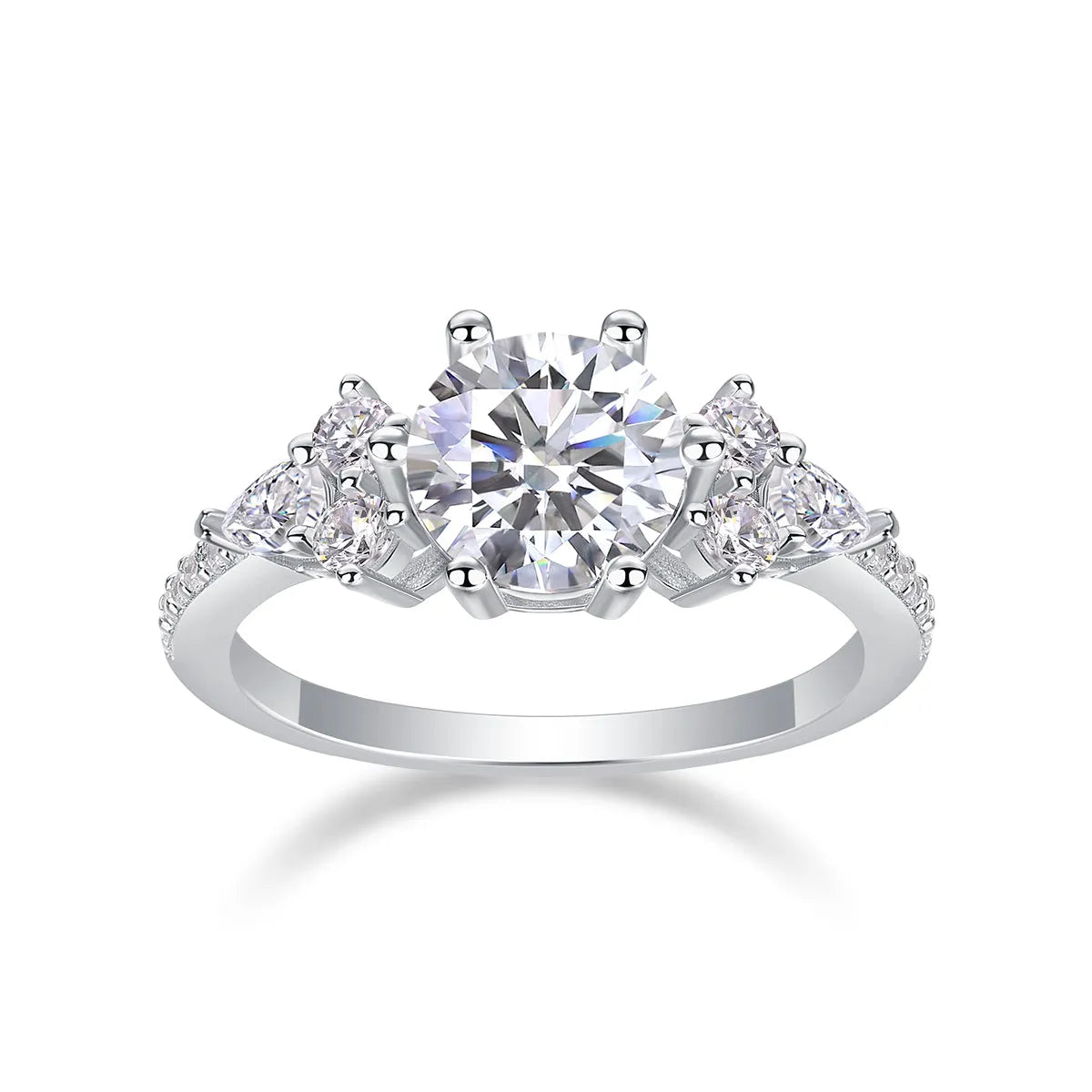 2-carat moissanite wedding ring set S925 silver platinum-plated band on white background with gift box and GRA certificate