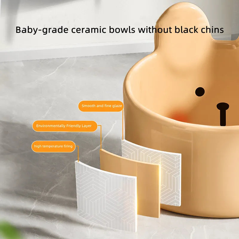 Blush critter ceramic pet bowl with neck protection design for dog and cat feeding