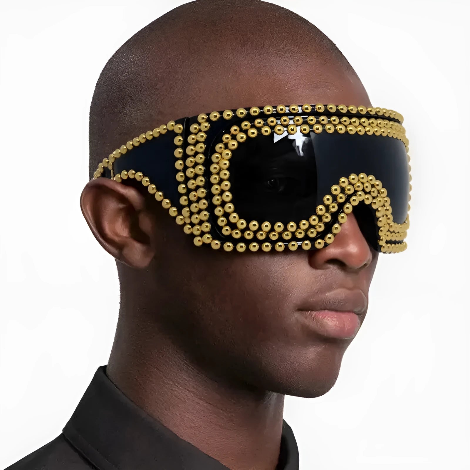 Men's super large rim square sunglasses with rivets, PC frame and lenses, gold finish
