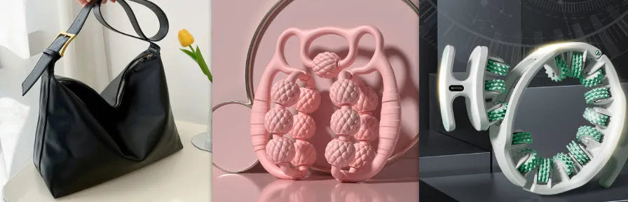 Bear double row ring clip leg massager showing ten three rounds massage points in autumn cherry pink colour
