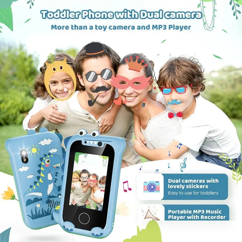 Blue silicone case educational toy mobile phone with camera and 512MB memory for children