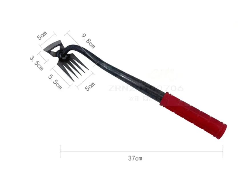 Gardening dual-purpose hoe and rake tool with alloy steel construction and multi-function head