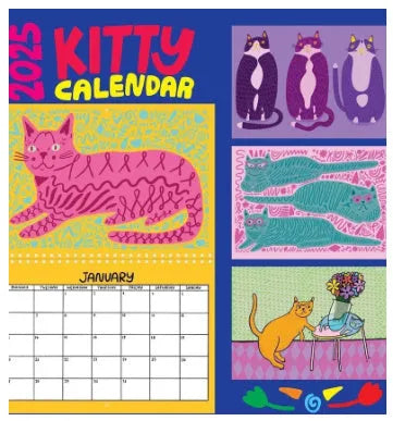 Cat calendar wall planner for 2024 or 2025 on a 42x30 cm paper sheet