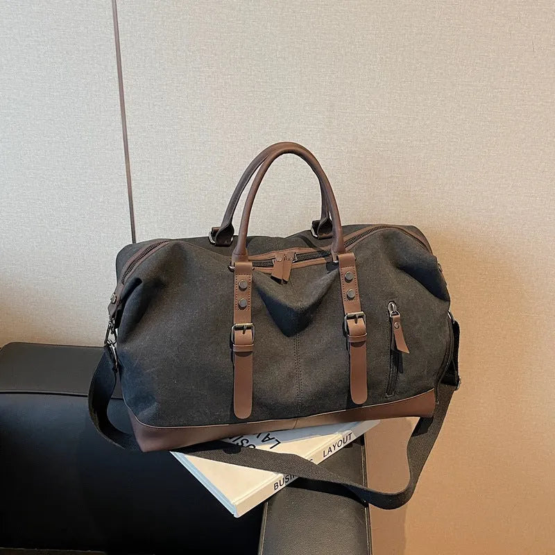Canvas dry wet separation gym bag in black beige or green, 20-35L travel holdall with 16cm handle