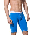 Men's low waist five-point swimming trunks in white or blue, Spandex nylon blend, sizes M to XXXL