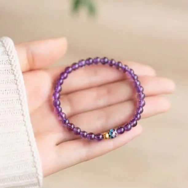 Purple lotus charm bracelet with retro Chinese student styling for women