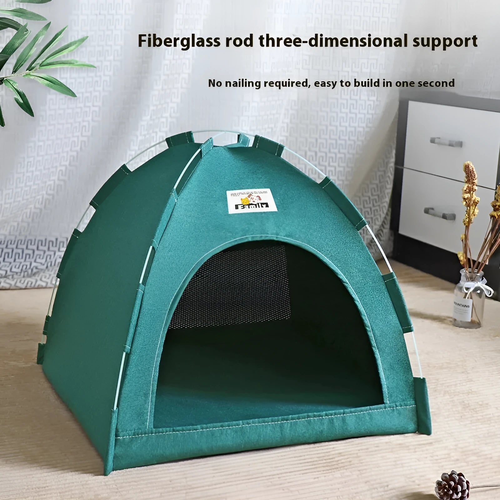 Grey breathable pet tent bed with removable cover for a small dog or cat.