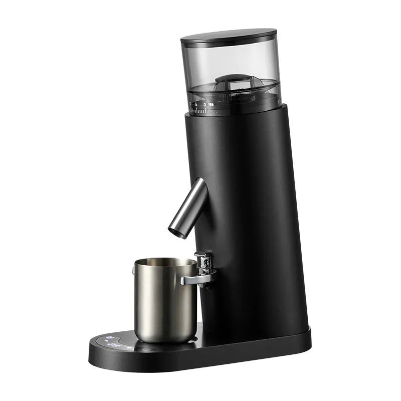 Electric coffee grinder with stainless steel reservoir and temperature control display