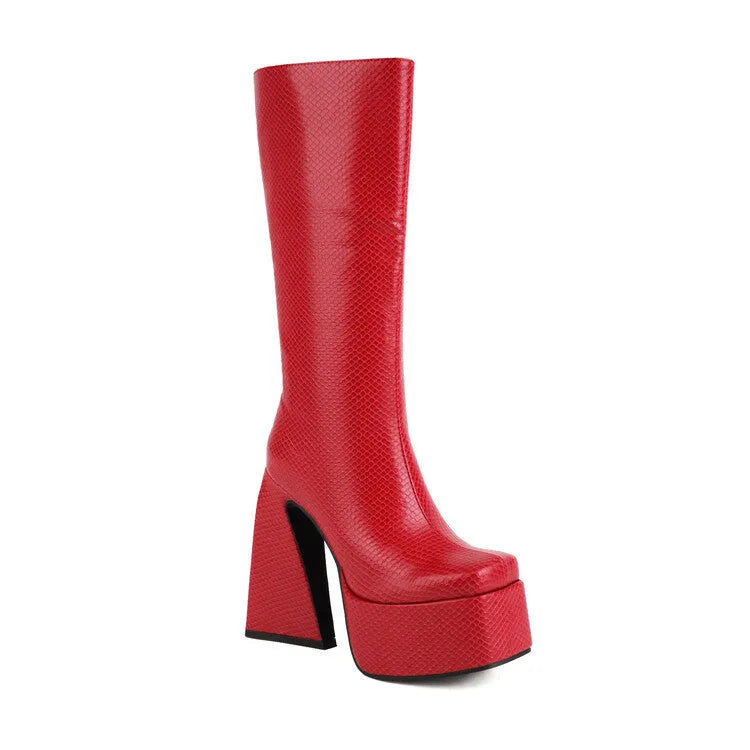 Women's black high boot with a casual style and PU upper, shown from the side.