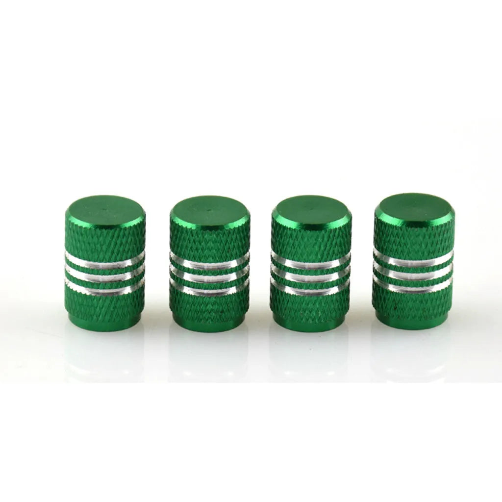 Stainless steel car tyre valve caps in ten colours including black, blue, gold and red