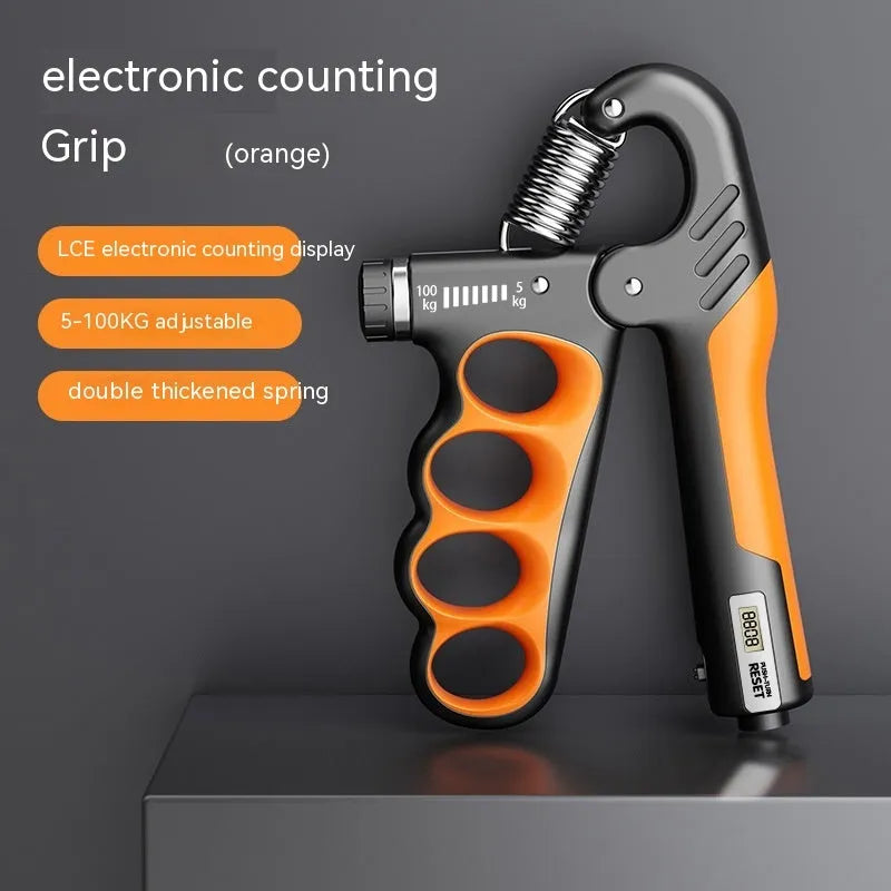 Adjustable electronic count spring grip in orange, red, or grey colour with PP construction