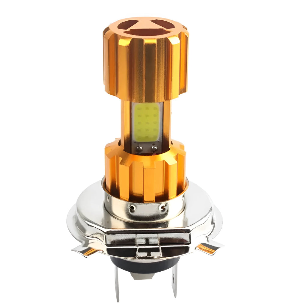 Motorcycle LED H4 in-line fog light with Gold Shell COB, aluminium housing, white light
