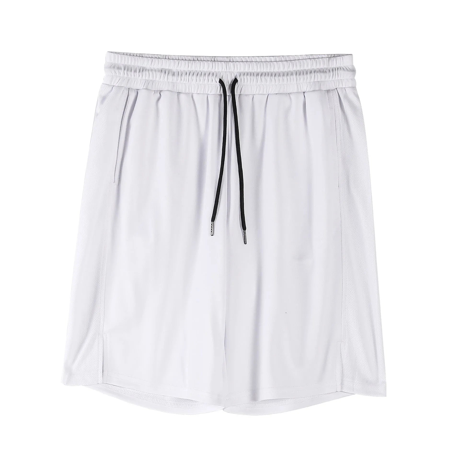 Men's black quick-drying mesh fitness shorts with a loose fit and elastic waist.