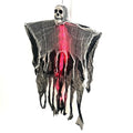 85cm hanging ghost Halloween decoration in warm colour with skull face, made from plastic, wrought iron, foam and cloth