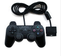 Wired PS2 game controller with USB cable, vibration function, and ABS plastic construction