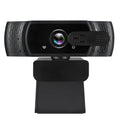 Black 1080p USB webcam with built-in microphone and universal clip for laptops.