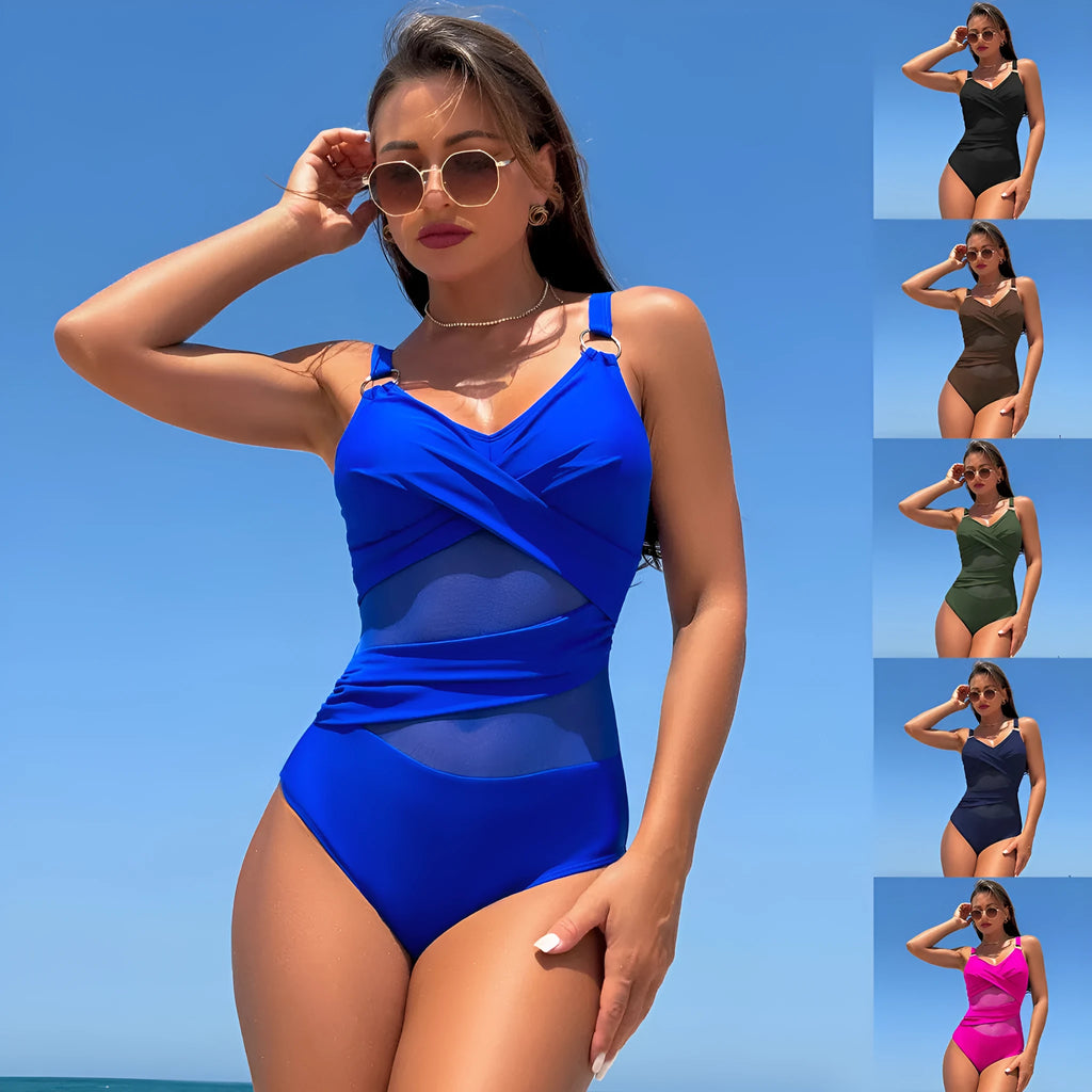 Women's solid colour one-piece swimsuit in quick-dry nylon and spandex fabric