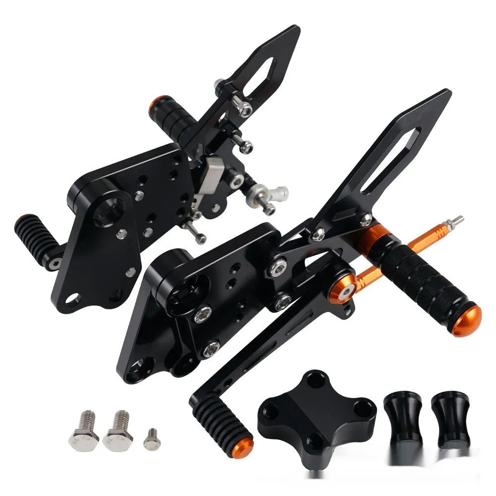 KTM DUKE motorcycle raised rear shift pedal support bracket assembly in black and orange