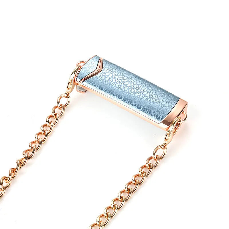 Metal rear panel phone lanyard in Far Peak Blue with slim profile on white background