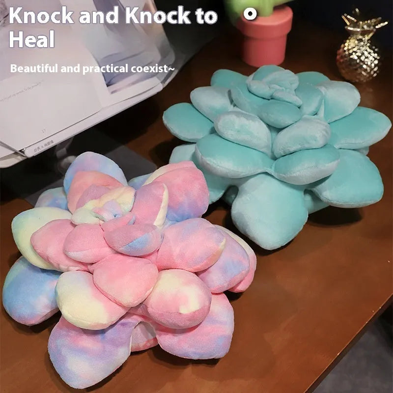 Cartoon succulent plush toy in green or tie dye, 35cm or 45cm, shown as a plant-shaped pillow