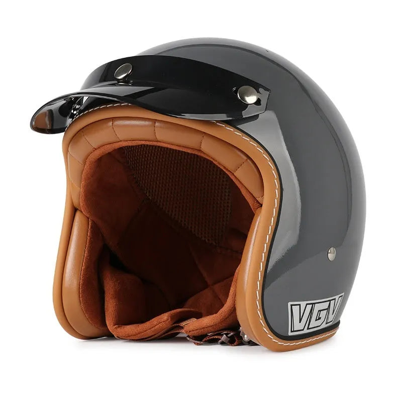 3C certified retro motorcycle helmet in matte black with ABS shell for adult commuting