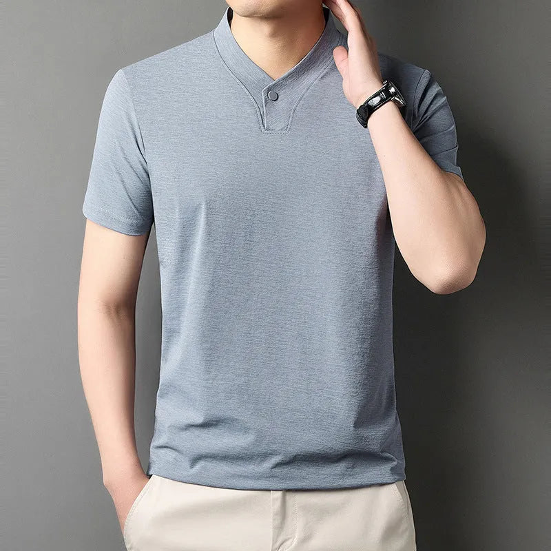 Men's short sleeve T-shirt with zipper detail in chemical fibre blend fabric for summer casual wear
