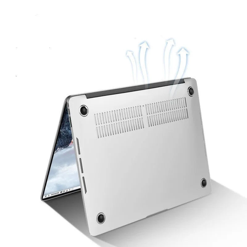 Black and transparent hard PC protective cases for MacBook Pro 14-inch and 16-inch laptops.