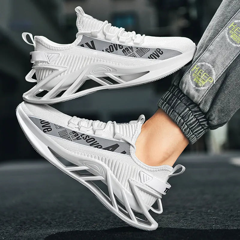 Men's casual mesh shoes with embroidery detail in solid colour options