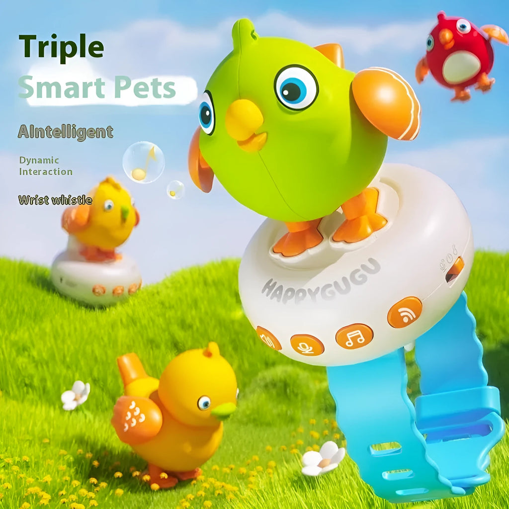 AI voice-activated induction children's toy watch in green or yellow parrot design with ABS body and lithium battery