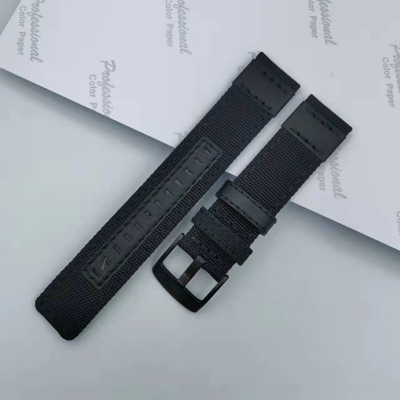Oxford cloth canvas watch strap shown in Army Green colour, demonstrating its textured fabric and buckle.