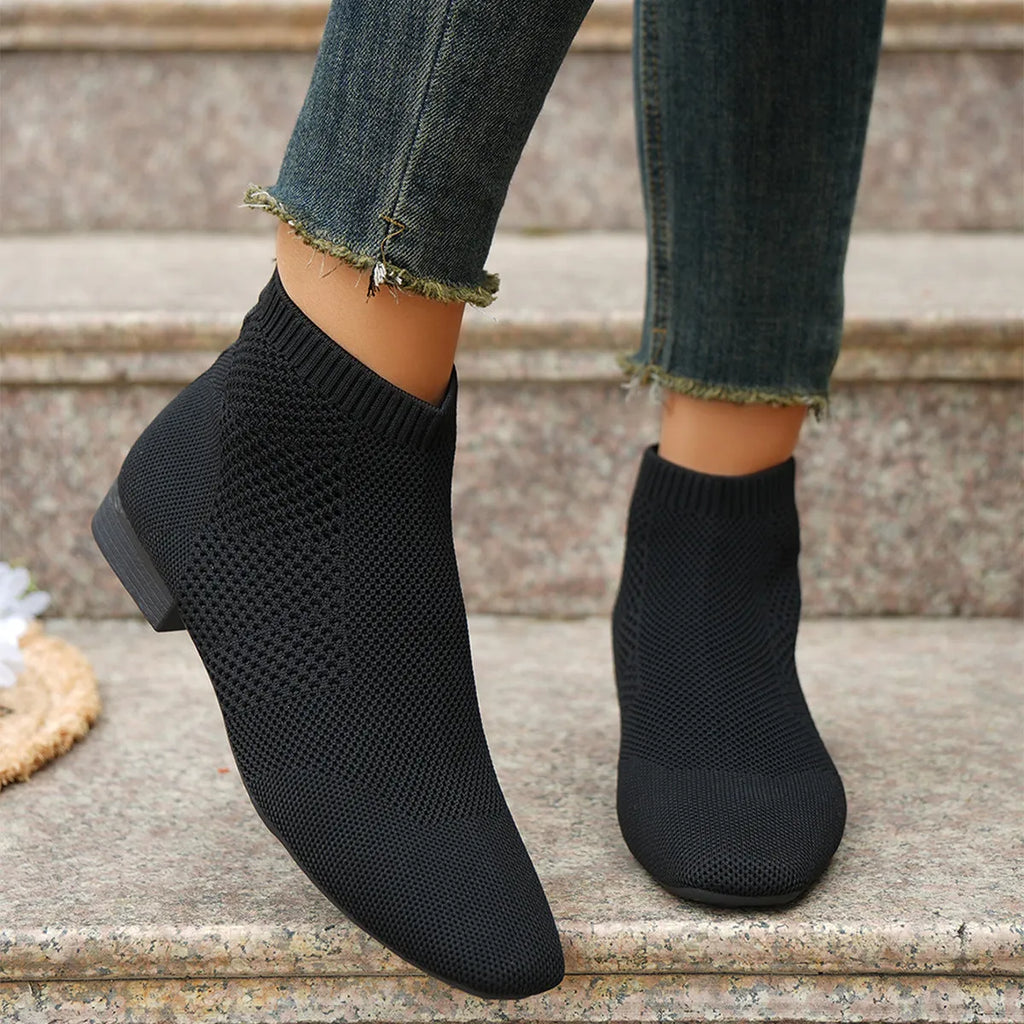 Plus size women's mid calf pointed toe ankle boots with 3-5cm mid heel in black or camel, sizes 36-43