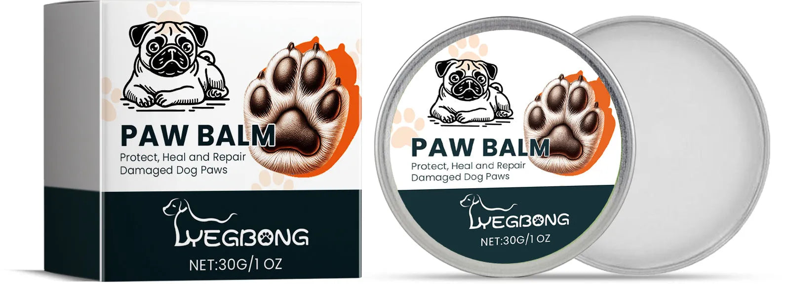 Dog paw balm set with shea butter and coconut oil, includes foot washing cup and towel